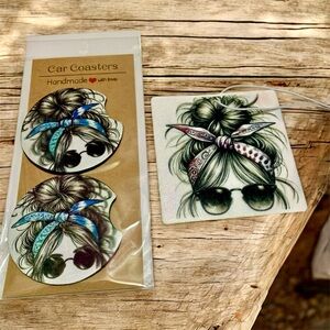 Stylish Car Coasters and  air freshener set with Bandana Design